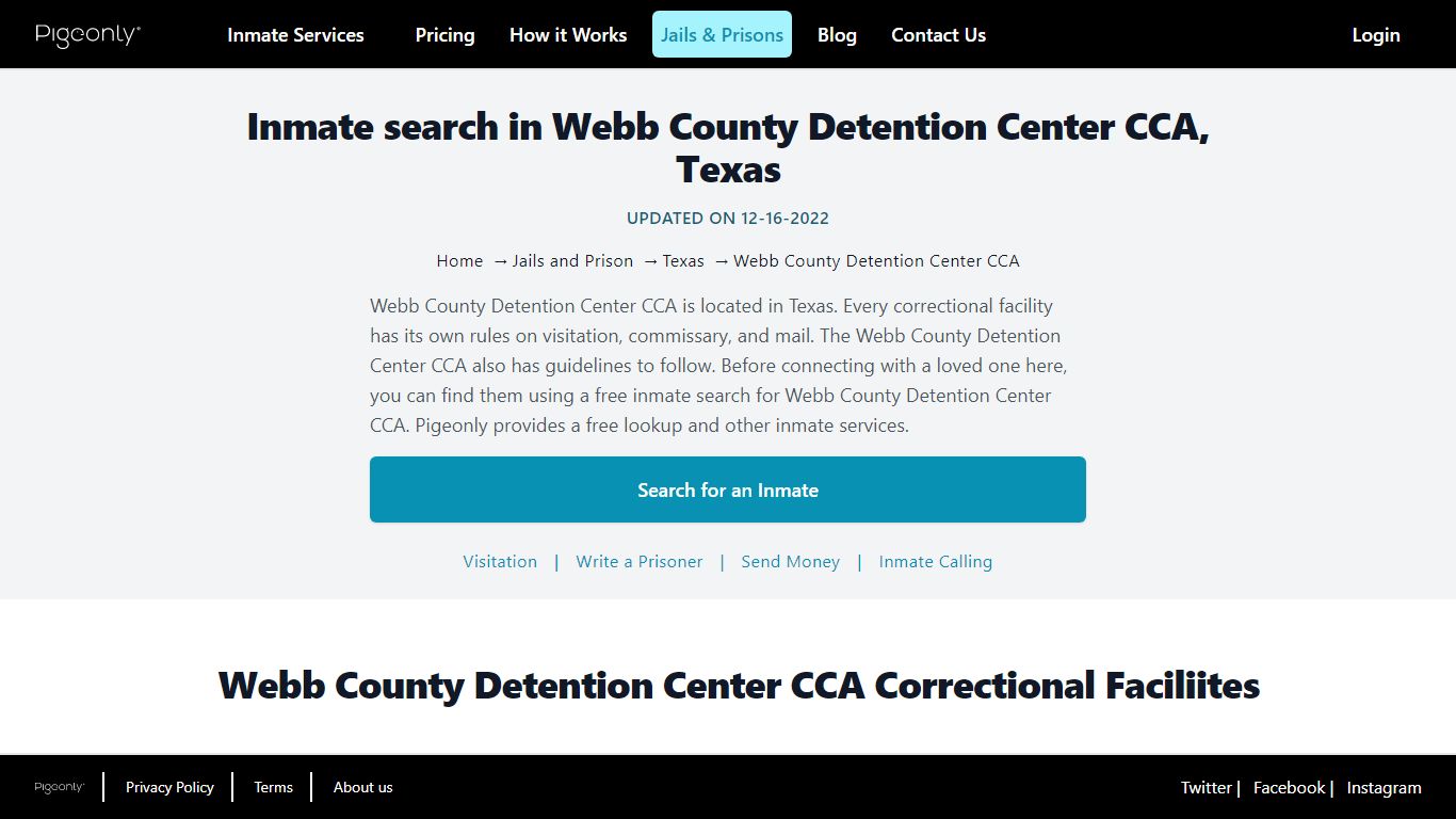 Inmate Search Webb County Detention Center CCA, Texas | Pigeonly